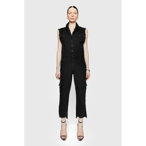 Rebecca Minkoff Black‎ Sleeveless Raw Edge Button Up Brooklyn Boilersuit M $398